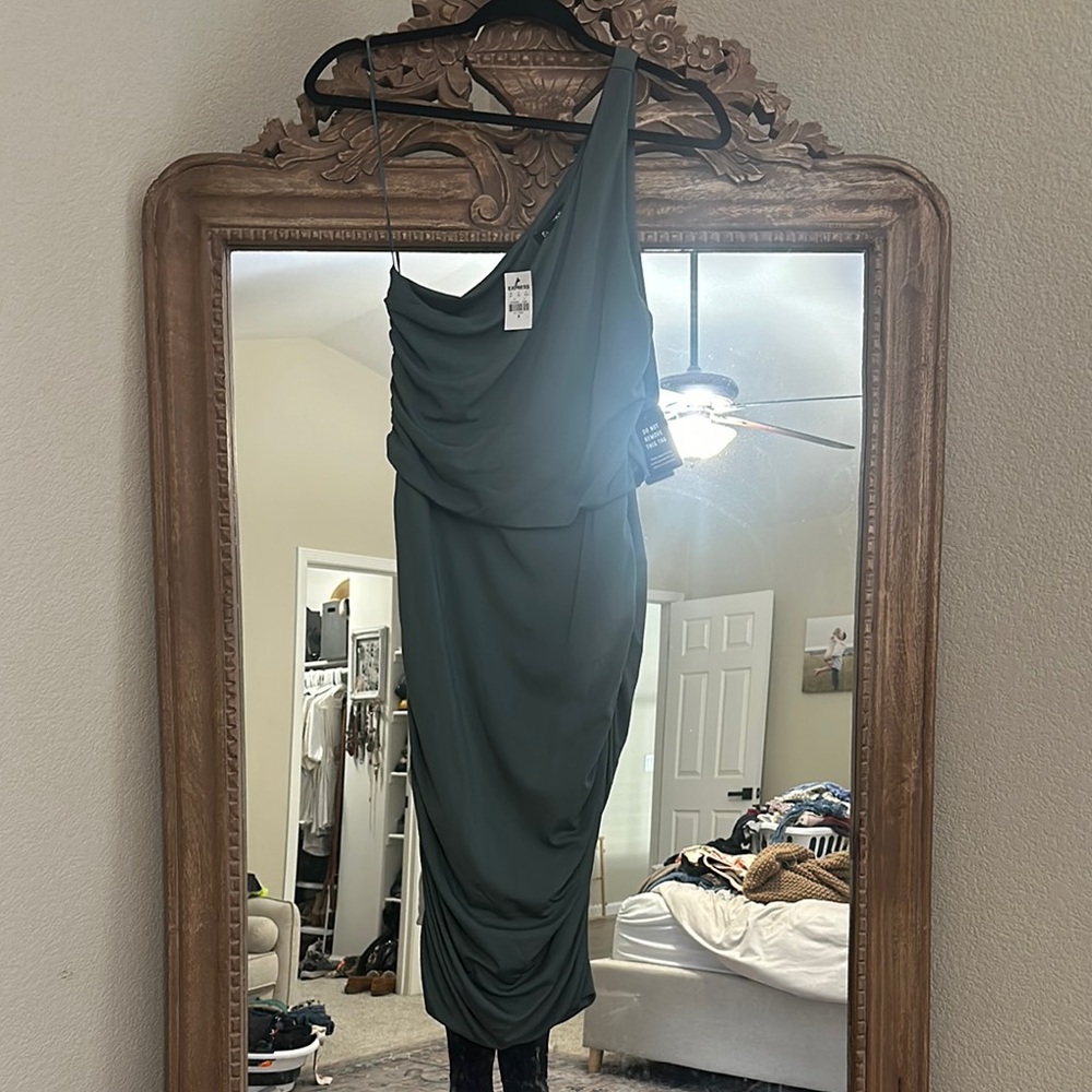 Express Asymmetrical Green Bodycon Dress